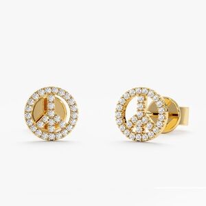 Sparkling 14k Gold Peace Sign Earrings